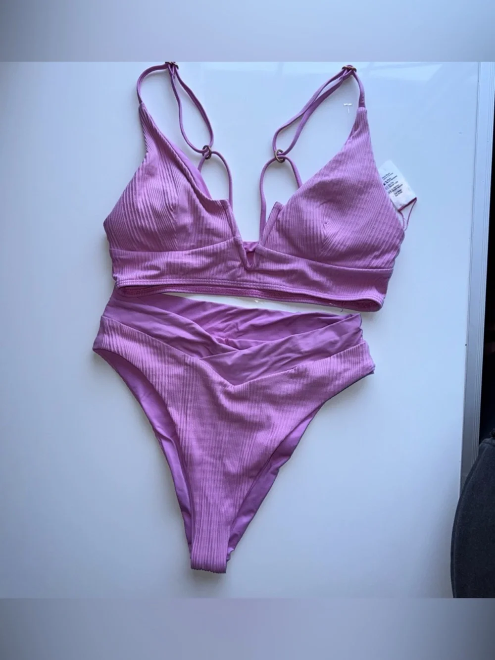 L*SPACE Peony Purple Siren Top Court Bottom Ribbed Miami Beach style Bikini L - Picture 7 of 11